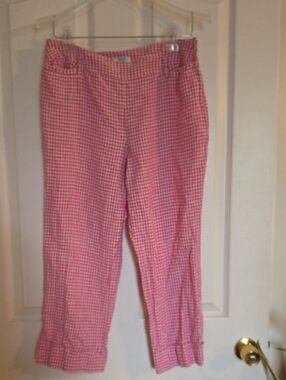 LOFT Pink Gingham Cropped Capris - Lightweight Cotton Blend